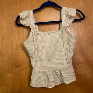 Jopaa beige and white striped crop top with ruffled straps and elastic back